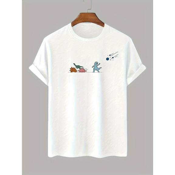 Men's 100% Cotton Dinosaur Graphic Print T-shirt, Short Sleeve Crew Neck Tee, Men's Clothing For Summer Outdoor