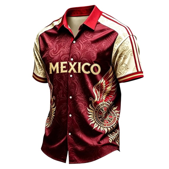 Mexico Soccer Jersey Button Shirt for Men Collared Short Sleeve Beach Tops Casual Comzy Summer Tees