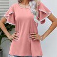 thumbnail image 3 of Annhoo Summer Tops for Women Cute Petal Short Sleeve Round Neck Dressy Shirts Fashion Lace Crochet Outfits, 3 of 5