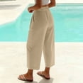 thumbnail image 4 of Kvture Womens Cotton Wide Leg Cropped Pants Elastic Waist Button Straight Leg Trousers with Pockets Loose Casual Lounge Pant Khaki Pant XL, 4 of 8
