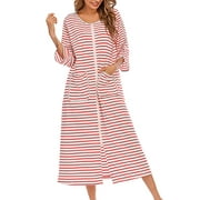 Maytalsory Women Nightgowns Zipper Robes Summer Housecoat Bathrobe with Pockets Home Hotel Bedroom Sleepwear Female Ladies Plaid