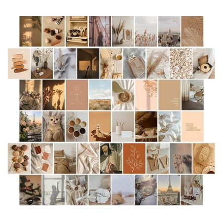 50Pcs Beige Wall Collage Kit Aesthetic Pictures for 4x6” Cards Cream ...