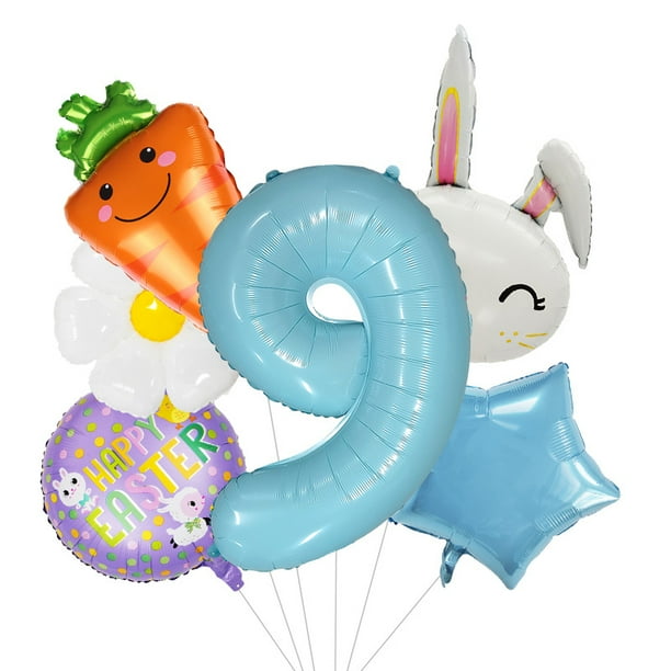 Set de globos con forma de conejito de pascua y zanahoria, 6 unidades, con número 9