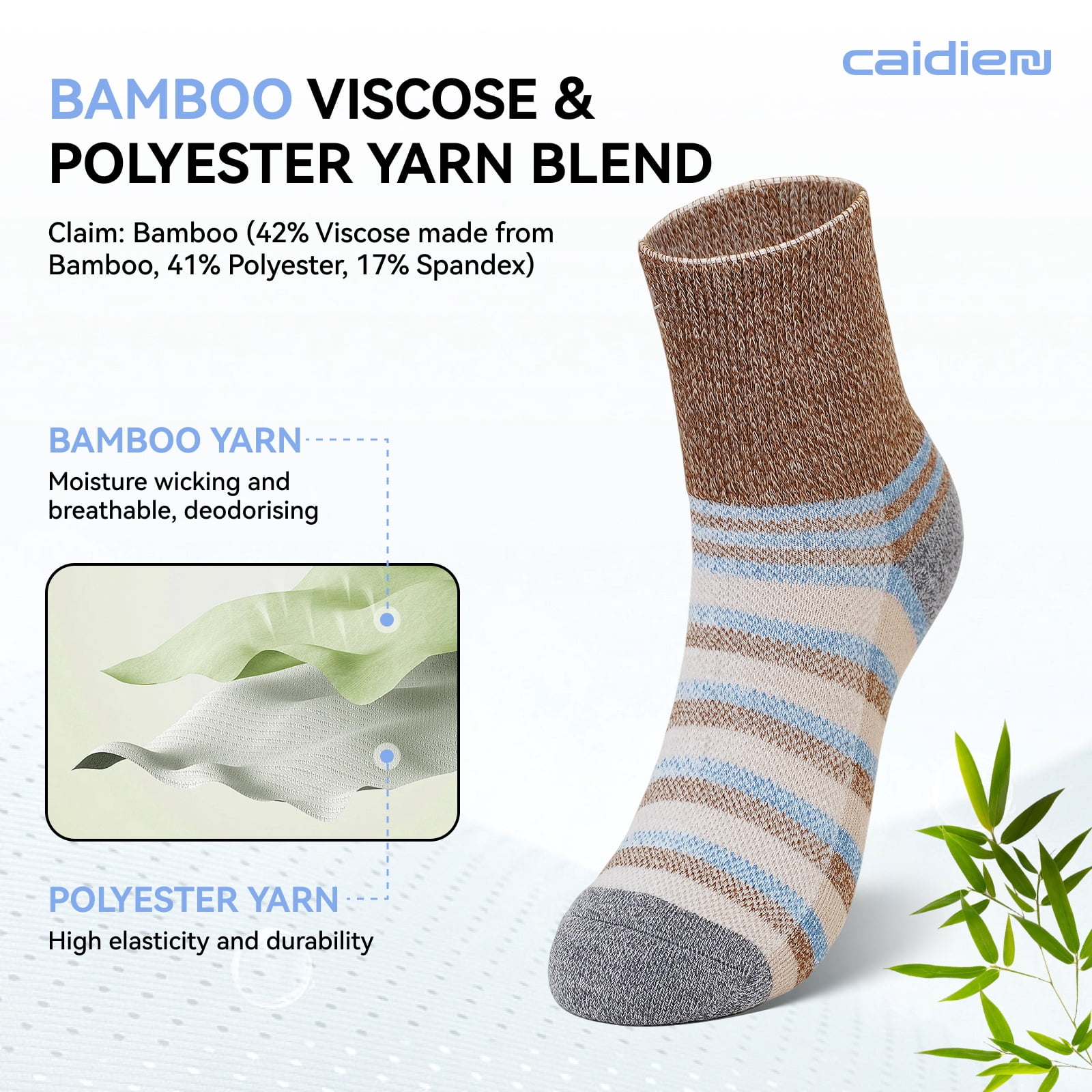 AMITOFO Bamboo Viscose Diabetic Socks for Men—Striped Non Binding Moisture Wicking Ankle Socks, Wide Open Top& Seamless Toe, 5 Pairs