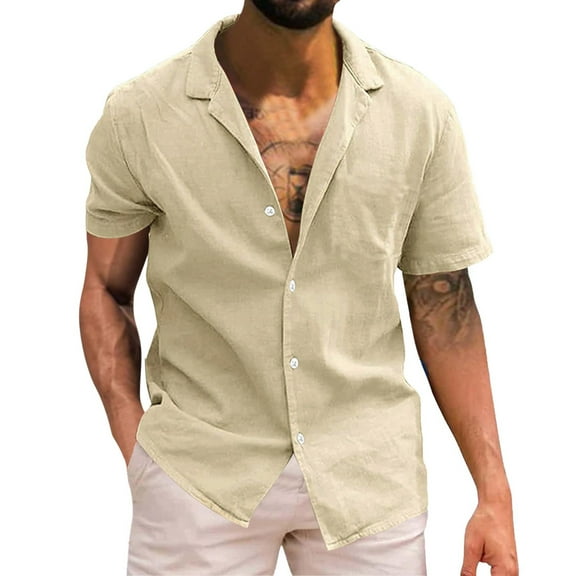 CBGELRT Mens Shirts Fashion Mens Beach Shirts Mens Solid Short Sleeve Shirt Button Cotton Linen Shirt White xxl