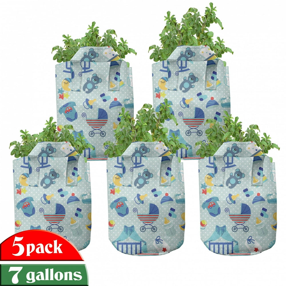 Baby Grow Bags 5Pack, Crestcent Moon with Stars, Heavyduty Fabric Pots