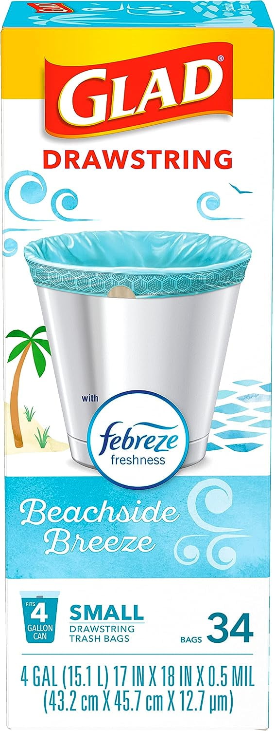 Glad Small Kitchen Drawstring Trash Bags 4 Gallon Green Trash Bag