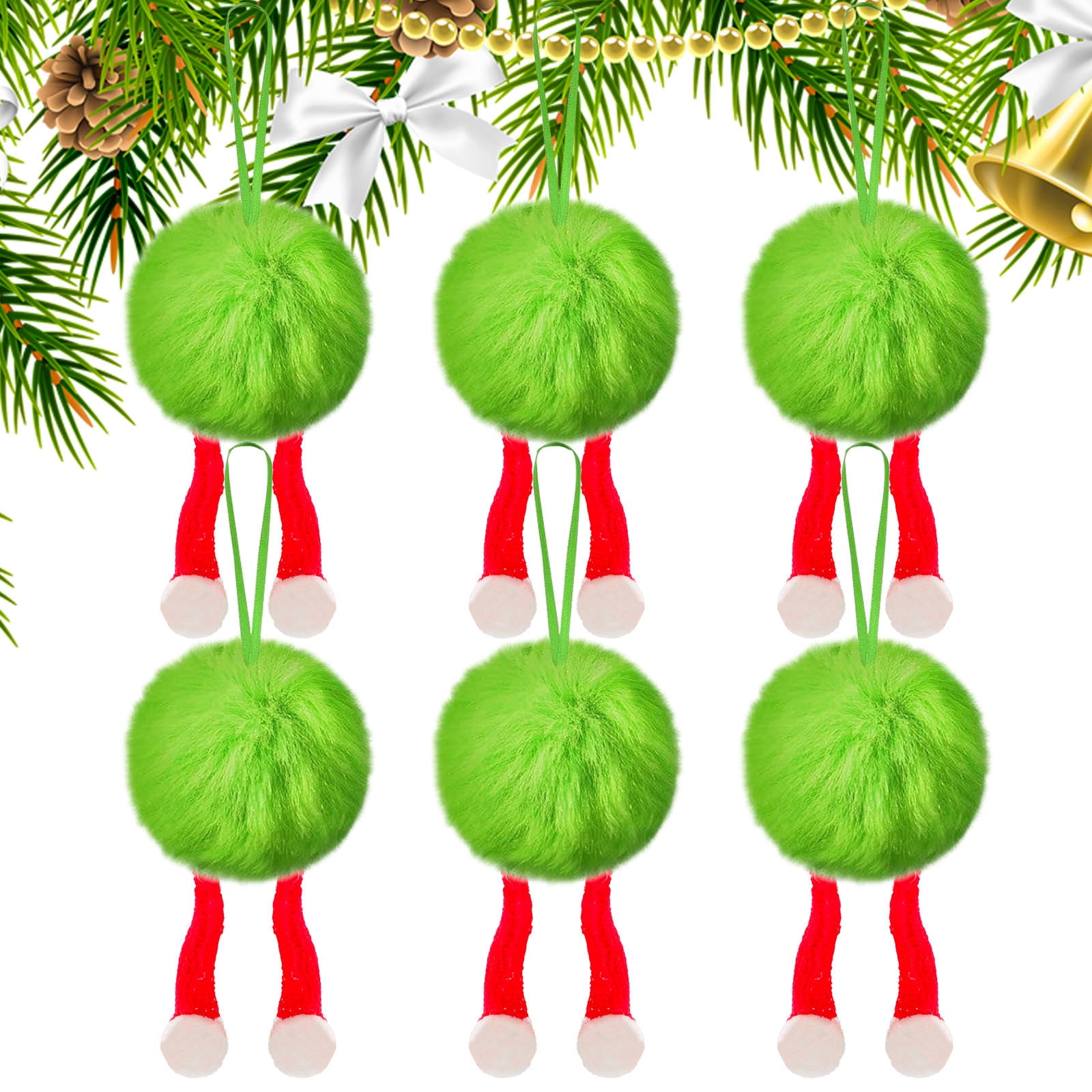 24 Pcs Christmas Ornaments 2 Inch Pom Pom Ball Hanging Decoration Fuzzy Fluffy Christmas Ornaments for Xmas Tree Home DIY Craft Party Decor