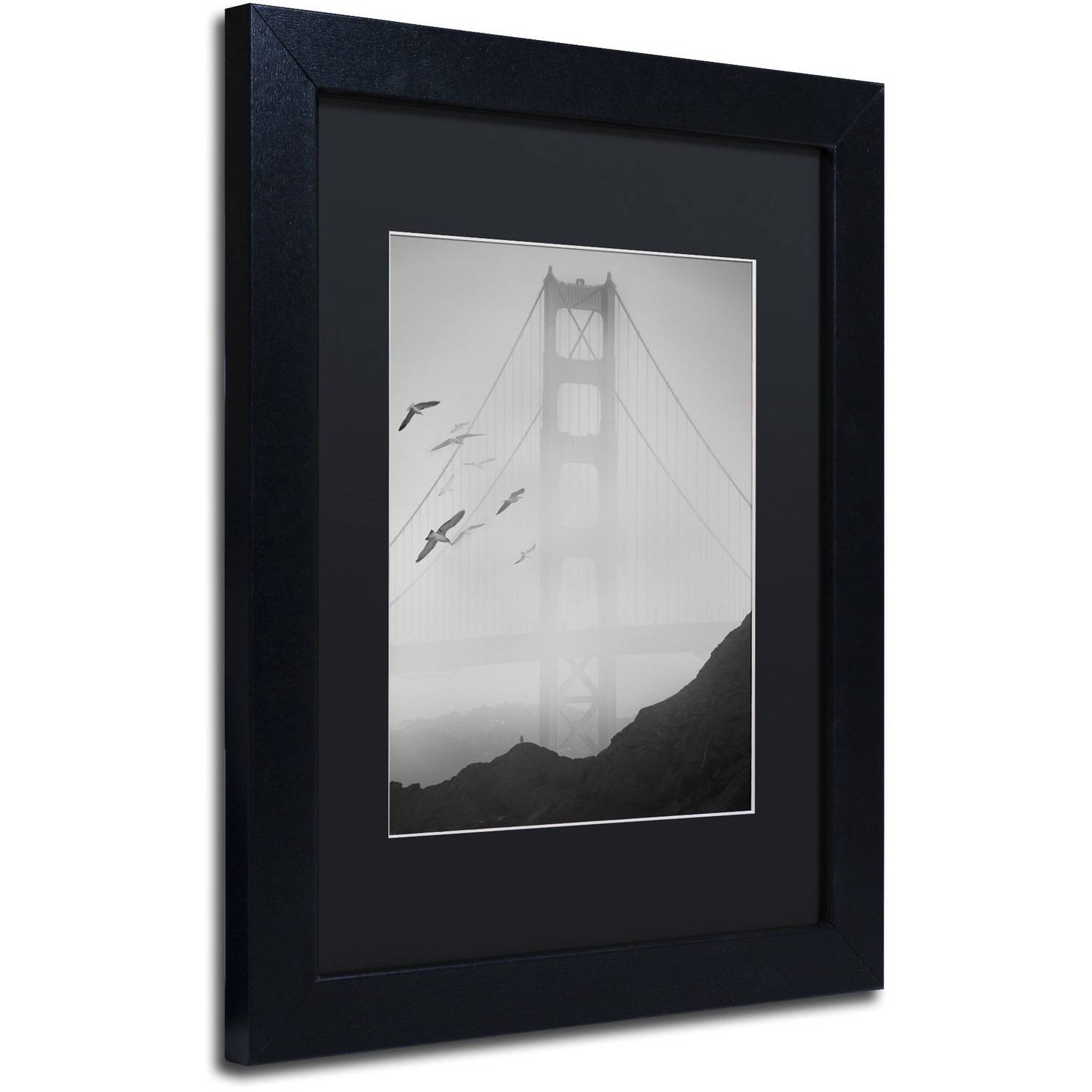 Trademark Fine Art "Golden Gate Pier and Birds I" Canvas Art by Moises Levy Black Matte, Black Frame