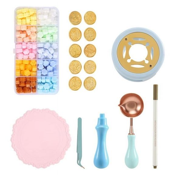 Wax Seal Stamp Kit 17Pcs, Heater, Coloring Pen, Perfect Decoration for Wedding Invitations for Gift and Craft, Blue