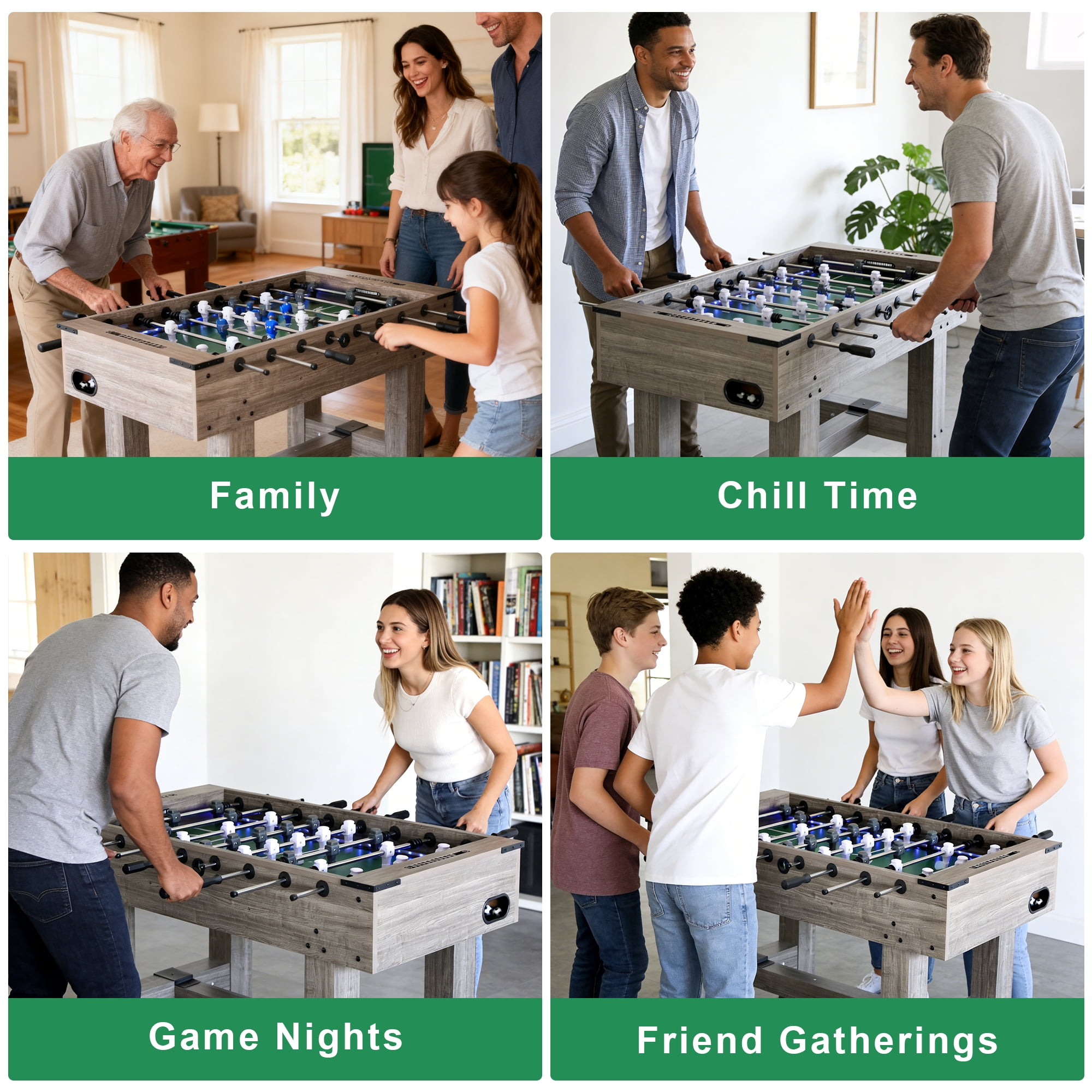 56" LED Light Up Foosball Table with Smart and Manual Scoring for Home Game Room Family Party