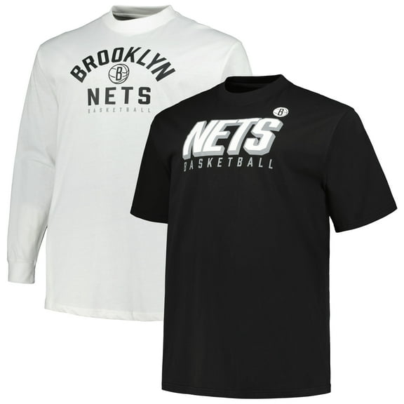 Men's Fanatics Black/White Brooklyn Nets Big & Tall Short Sleeve & Long Sleeve T-Shirt Set