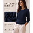 thumbnail image 3 of QUALFORT Women's 100% Cotton Cable Knit Sweater, Crew Neck Lightweight Pullover Sweater for Women, Long Sleeve Knit Top, Navy S, 3 of 7