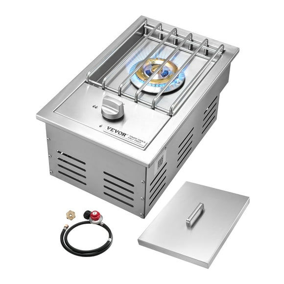 Parrilla individual VEVOR con quemador lateral, 15 000 BTU de propano líquido para cocina al aire libre, convertible a gas natural, parrilla individual integrada de acero inoxidable 304