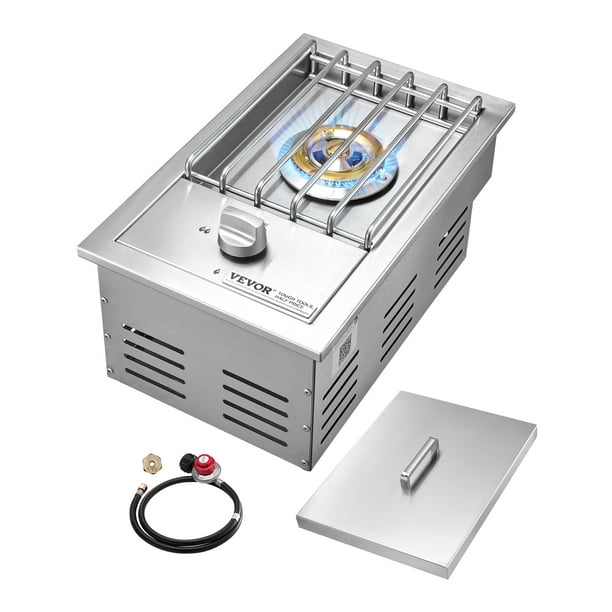 Parrilla individual VEVOR con quemador lateral, 15 000 BTU de propano líquido para cocina al aire libre, convertible a gas natural, parrilla individual integrada de acero inoxidable 304