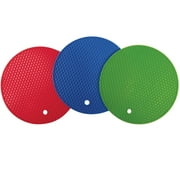 Better Kitchen Products, 3 Pack, Large Silicone Pot Holders, Hot Pads, Trivets, Blue, Lime Green & Red, 7"