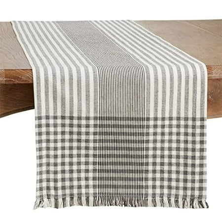 

Fennco Styles Stripe Design Cotton Table Runner 16 W x 72 L - Black & White Woven Fringed Table Cover for Home Décor Dining Table Banquet Family Gathering and Special Occasion