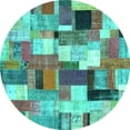 thumbnail image 1 of Ahgly Company Indoor Round Patchwork Turquoise Blue Transitional Area Rugs, 3' Round, 1 of 4