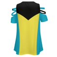 thumbnail image 5 of Flag of The Bahamas Womens Summer V Neck Zipper Top Short Sleeve T Shirt Off Shoulder Top Casual Classy Loose Shirts, 5 of 7