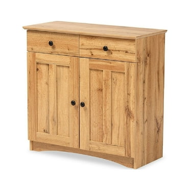 Baxton Studio Lauren Modern and Contemporary Oak Brown Finished Wood 2-Door Buffet Kitchen Cabinet
