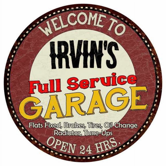 Irvin's Full Service Garage 14" Round Metal Sign Man Cave Decor 100140037176