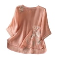 thumbnail image 2 of Women's 3/4 Sleeve Tops Plus Size Solid Embroidered Round Collar Summer Top, 2 of 9