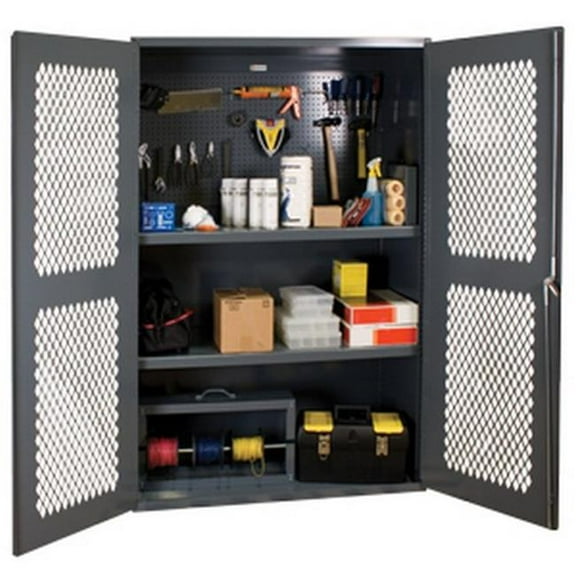 14 Gauge Heavy Duty Storage Cabinet with Steel Pegboard & 2 Adjustable Shelves, Gray - 72 x 48 x 24 in.