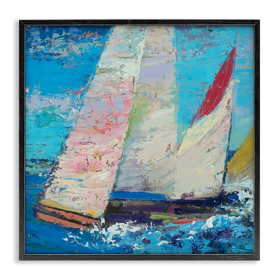 Stupell Industries Expressive Sailboats on Waves Black Framed Giclee Art, design by Beth A. Forst