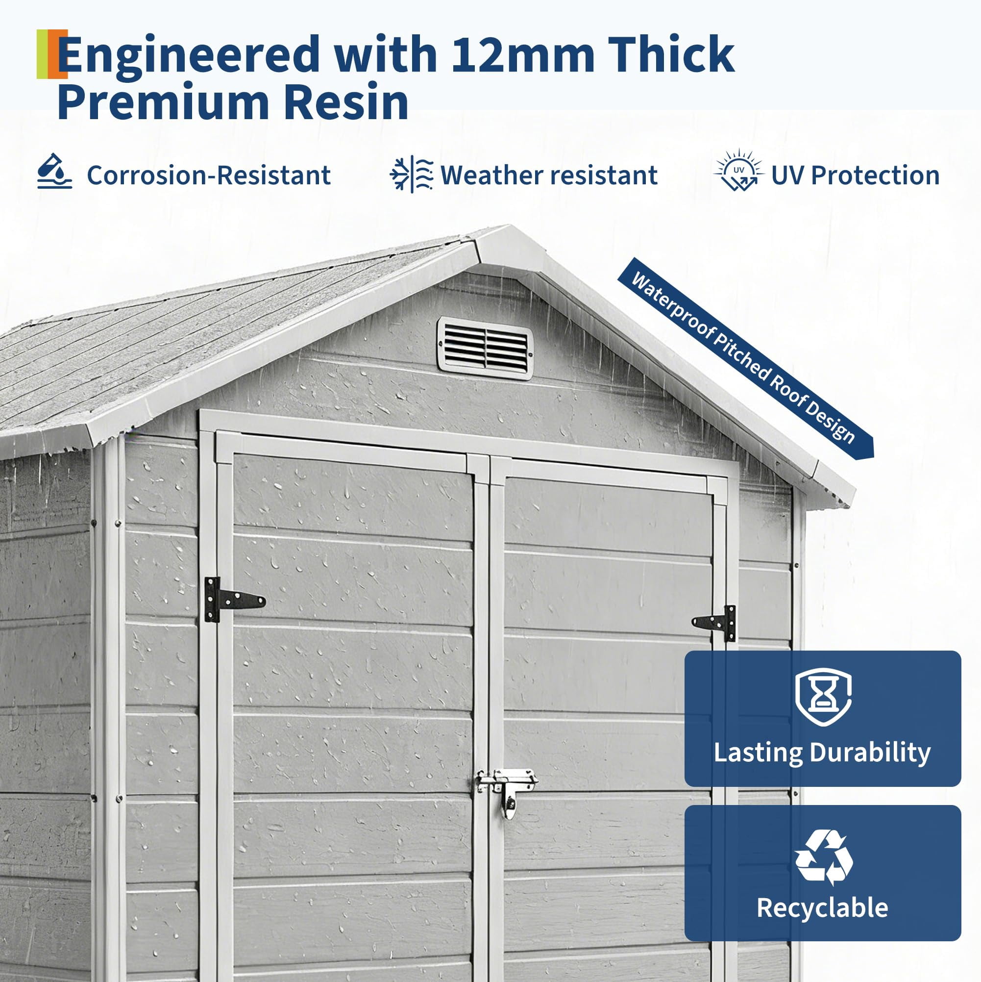 6x4 FT Plastic Resin Outdoor Storage Shed with Floor, Weatherproof Garden Shed with Window & Lockable Door for Tools, Bikes & Lawn Mowers-Gray