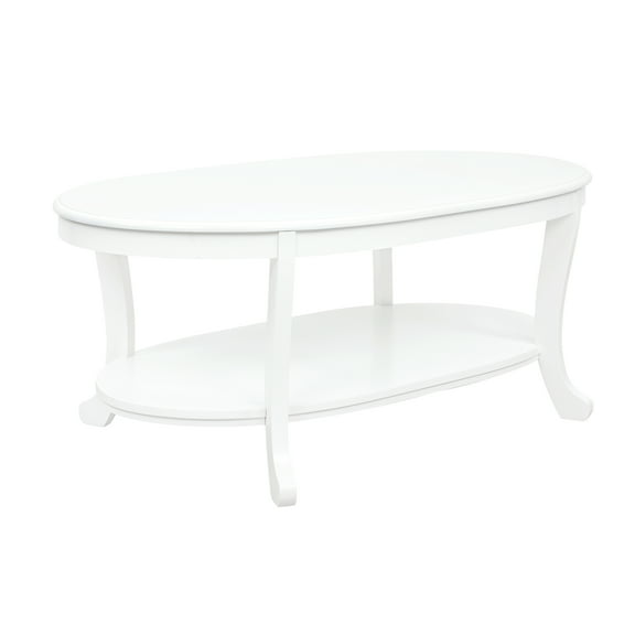 Powell Kendall Traditional Oval Coffee Table with Shelf, White