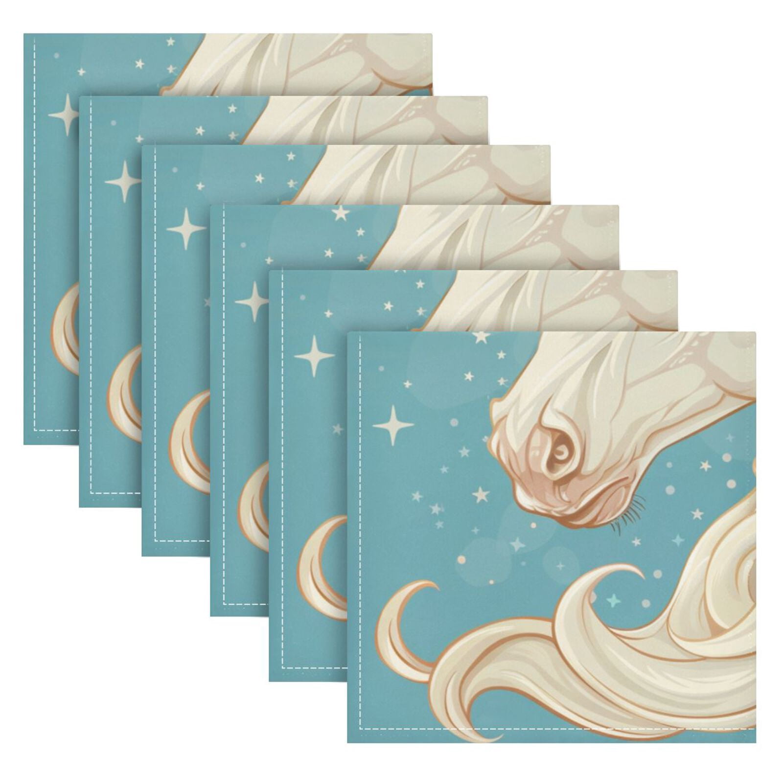 JSTEL Unicorn Portrait Star Cloth Napkins Set of 6, 20x20 Inch Washable and Reusable Napkin for Decoupage Dinner Party Everyday Use