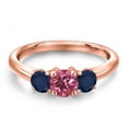 thumbnail image 3 of Gem Stone King 18K Rose Gold Plated Silver Pink Tourmaline and Blue Sapphire Engagement Ring for Women | 1.22 Cttw | Round 5MM | Gemstone October Birthstone | Size 6, 3 of 6
