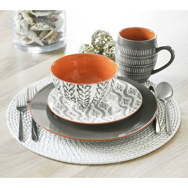 Nador 16 Piece Stoneware Dinnerware Set, Gray - Walmart.com - Walmart.com
