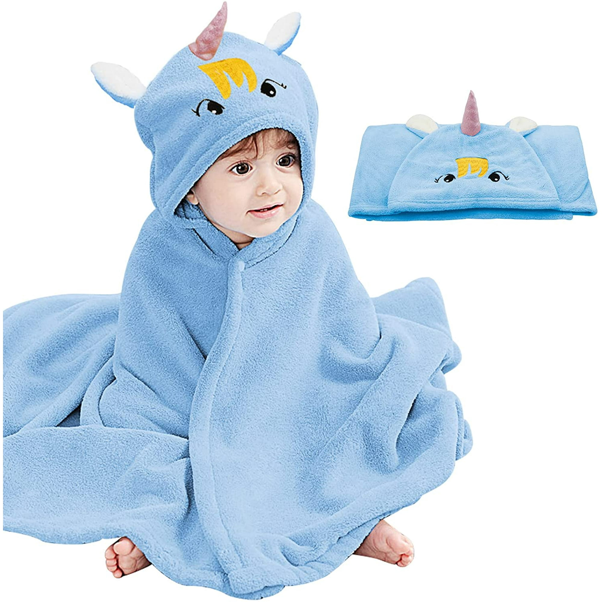 Serviette de Bain a Capuche Bebe Design Licorne Serviette Ultra Douce Tres Absorbante Peignoir Couverture Bambins Douche Cadeaux pour les Garcons Filles Extra Grand 28 x 55 Bleu Unique Bleu Unique W...
