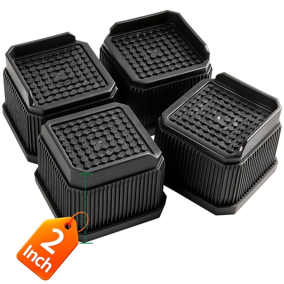 Bed Risers Heavy Duty, Qissep 2 inch Heavy Duty Oversized Furniture Riser for Couch Sofa Table Chair Leg Frame Dorm, Support up to 6000 Lbs, Black 4 Pack, 2 inch