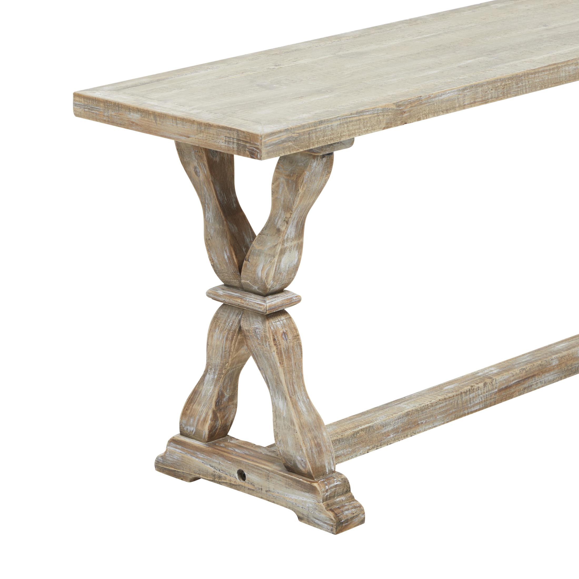 DecMode Wood Whitewashed Bench with Angled Turned Legs, Brown