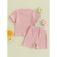 thumbnail image 4 of Liacowi 2Pcs Kids Girls Summer Clothes Toddler Baby Girl Beach Outfit 6M 1T 2T 3T Letter Print Short Sleeve Round Neck T-Shirt +Ribbed Shorts, 4 of 9