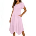 thumbnail image 2 of Nuoqisi Women's Summer A-Line Midi Dresses 2026 Casual Solid Short Sleeve Round Neck T-Shirt Dress Flowy Beach Sundress, 2 of 6