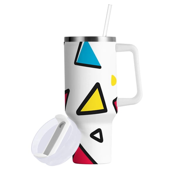 Yayeee 40oz Stainless Steel Tumbler with Straw and Handle Double-Wall Insulated Travel Water Bottle, Red Triangles