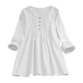 thumbnail image 2 of Pxiakgy Hauts Grande Taille pour Femmes Hauts Rétro Amples Col Rond Coton Lin Fin Respirant Blanc + TTG, 2 of 4