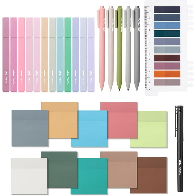 Aesthetic Book Annotation Kit Aesthetic Highlighters and Gel Pens Transparent Sticky Notes Transparent Sticky Tabs for Books No Bleed Highlighters for Bible Pages No Bleed