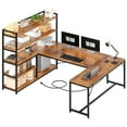 thumbnail image 4 of 63 Inch U-Shaped Desk with Power Outlet & LED Lights, Reversible Gaming Desk with 5-Tier Storage Shelves, Computer Desk with Spacious Desktop, Corner Desk for Home Office, Rustic Brown, 4 of 8