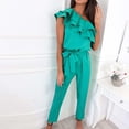thumbnail image 4 of aidice Summer Romper for Women Dressy off Shoulder Ruffle Fitting Split Side Belt Casual Pants Jumpsuits, 4 of 7