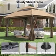 thumbnail image 4 of Vitarpatio 10'x10' Outdoor Patio Gazebo with Double Roof, Mosquito Netting & Privacy Curtains, Outdoor Gazebo Tent Metal Frame Heavy Duty Backyard Canopy Shelter, Brown, 4 of 11