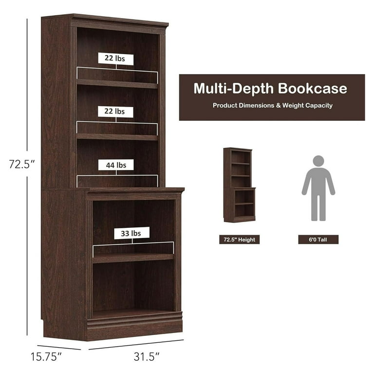 VAUXHILL & CO. Halston Multi-Depth Bookcase, Adjustable Storage