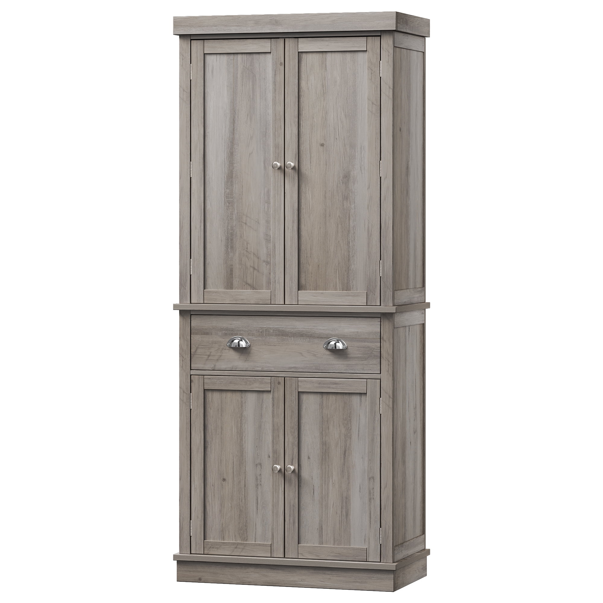 Homfa 72.4'' Tall Kitchen Pantry with 4 Doors, Large Drawer Storage Cabinet for Dining Room Living Room, Brown