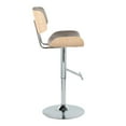 thumbnail image 2 of Lombardi Contemporary Adjustable Barstool with Swivel in Chrome Metal, Natural Wood and Light Grey Faux Leather with Straight T Footrest by LumiSource - Set of 2, 2 of 4
