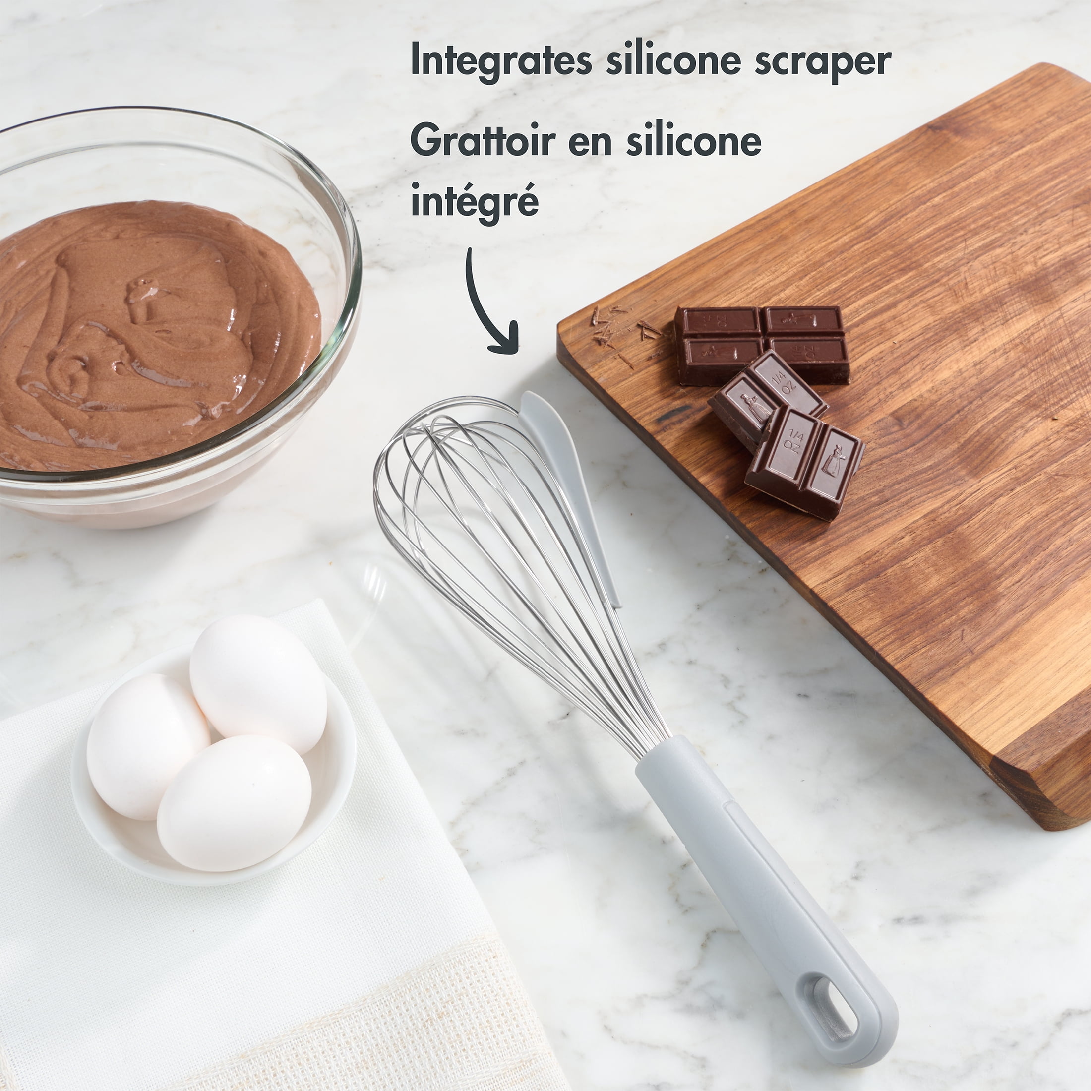 Fouet-Grattoir Mainstays en Acier Inoxydable de 30 cm, Gris Fouet en Acier Inoxydable