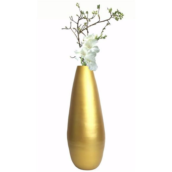 Spun Bamboo Modern Tall Floor Vase, Gold Metallic