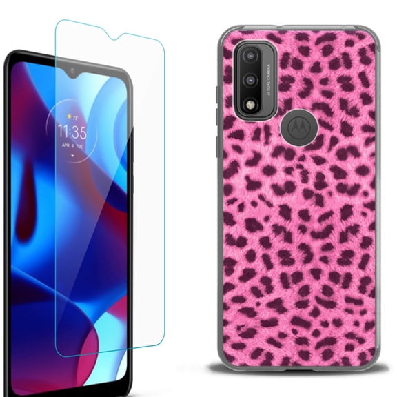 Slim-Fit Protective Phone Case (Black) compatible with Motorola Moto G Pure 5G, with Tempered Glass Screen Protector, by OneToughShield ® - Cheetah Pink